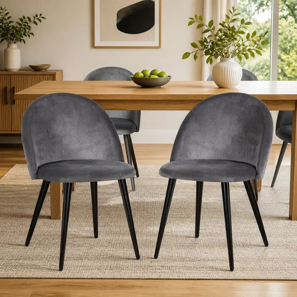 Velvet Dining Chairs Set of 2 in Dark Grey