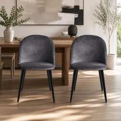 Set of 4 Velvet Dining Chairs with Curved Seat and Iron Legs