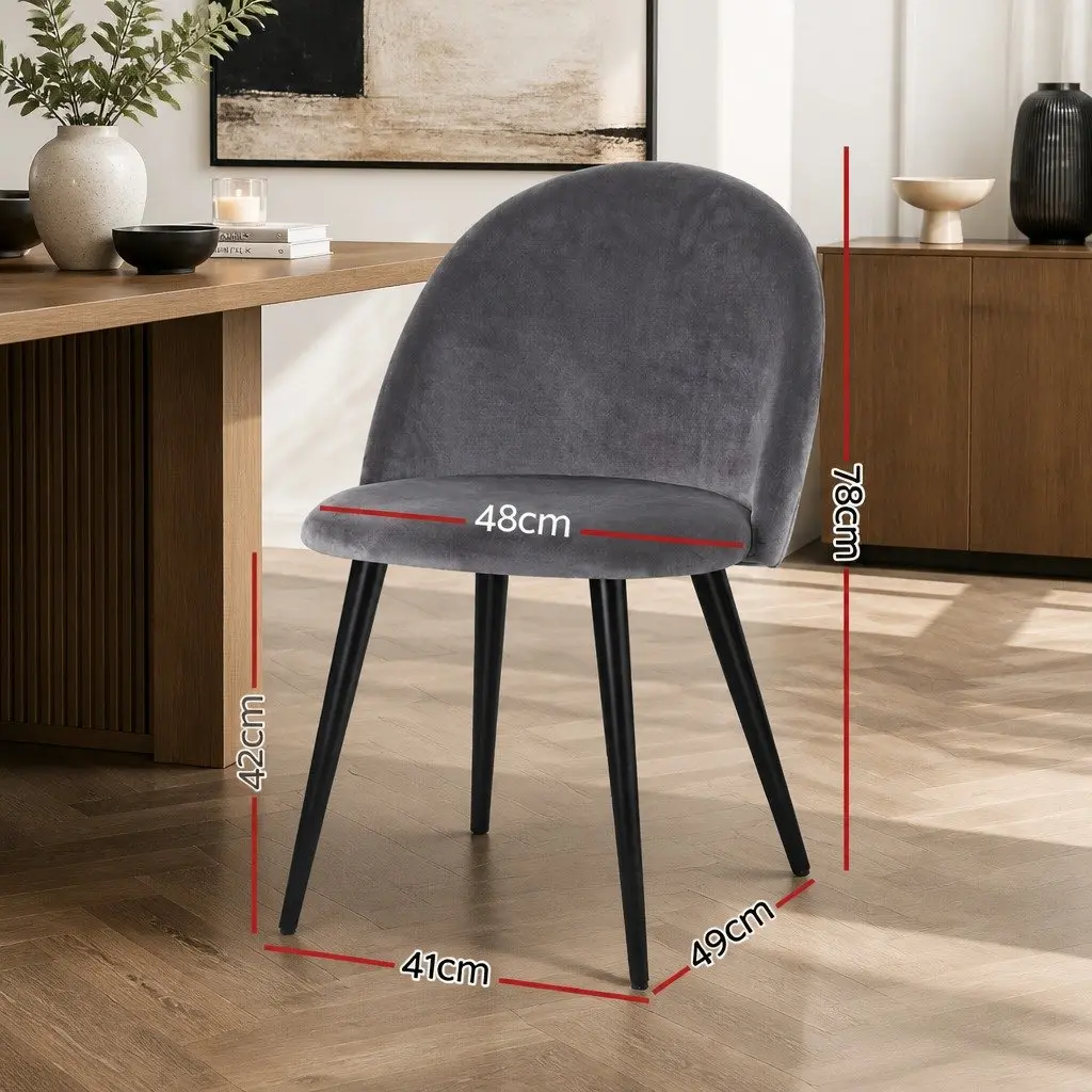 Set of 4 Velvet Dining Chairs with Curved Seat and Iron Legs
