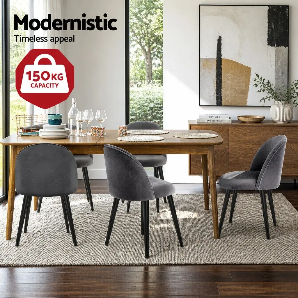 Set of 4 Velvet Dining Chairs with Curved Seat and Iron Legs