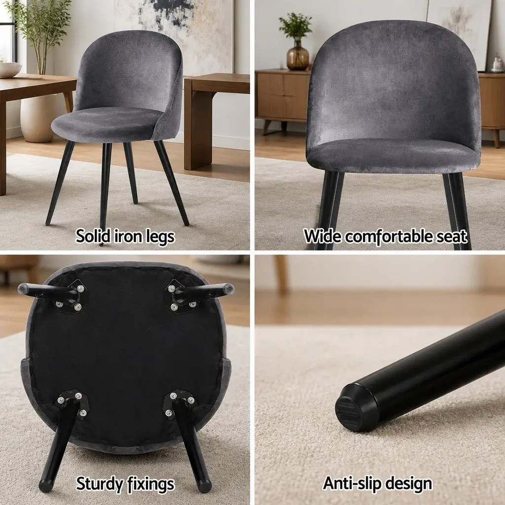 Set of 4 Velvet Dining Chairs with Curved Seat and Iron Legs