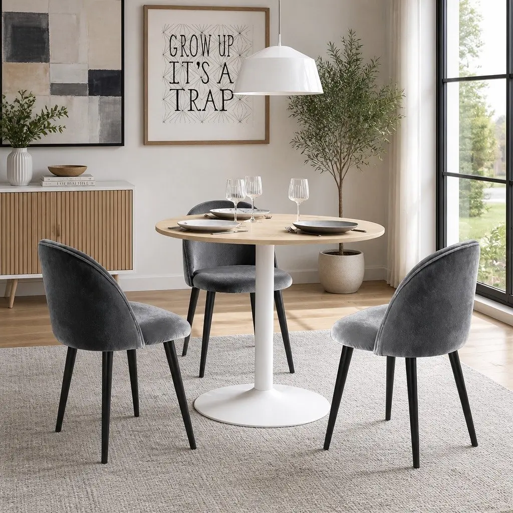 Set of 4 Velvet Dining Chairs with Curved Seat and Iron Legs