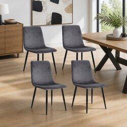 Set of 4 Grey Velvet Dining Chairs with Iron Frame