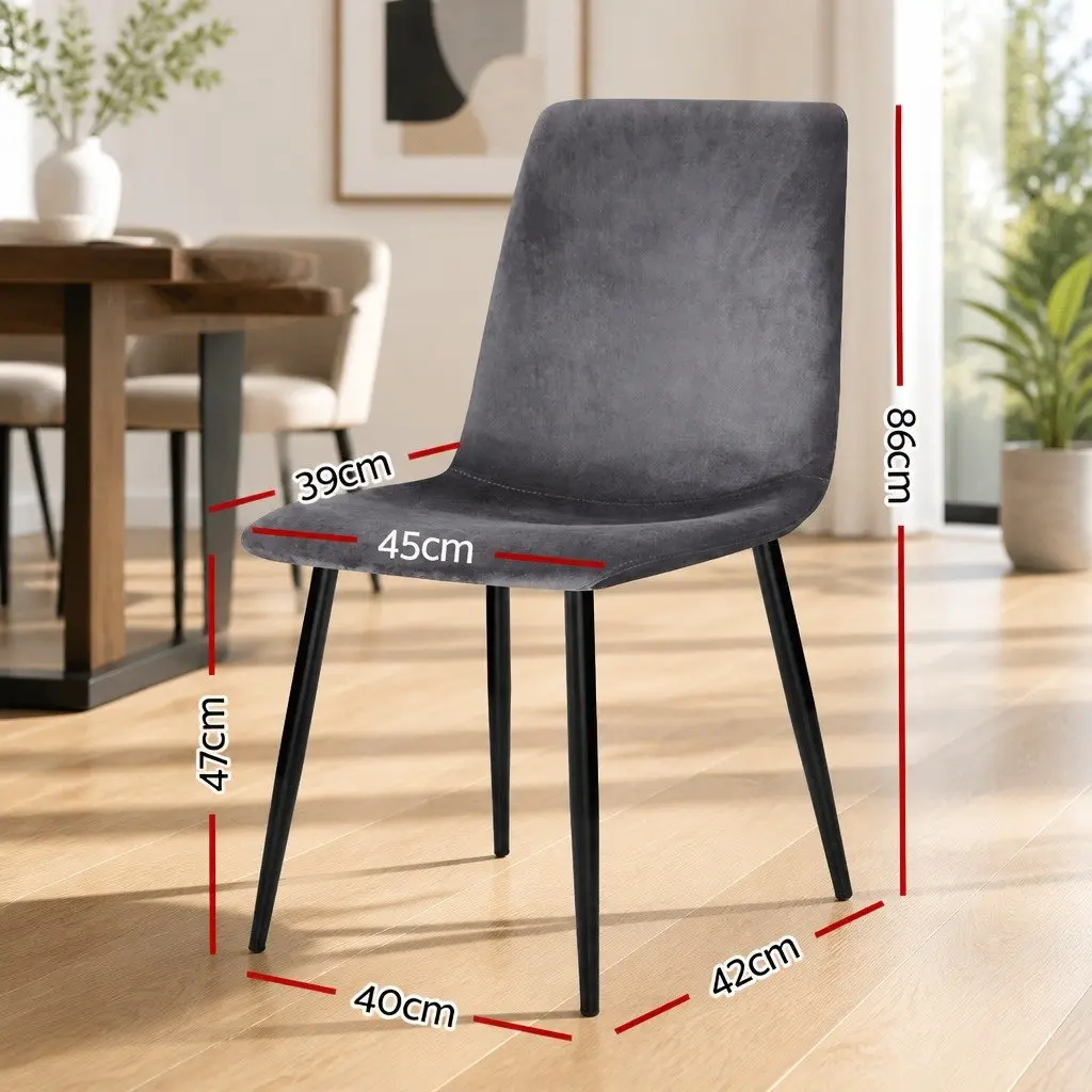 Set of 4 Grey Velvet Dining Chairs with Iron Frame