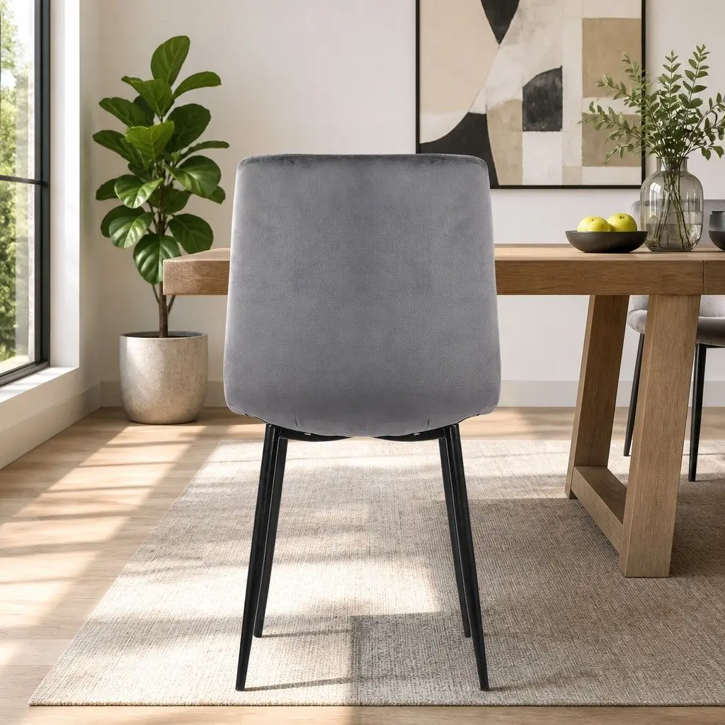 Set of 4 Grey Velvet Dining Chairs with Iron Frame