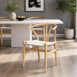 Wooden Frame Rattan Seat Dining Chair with Wishbone Back
