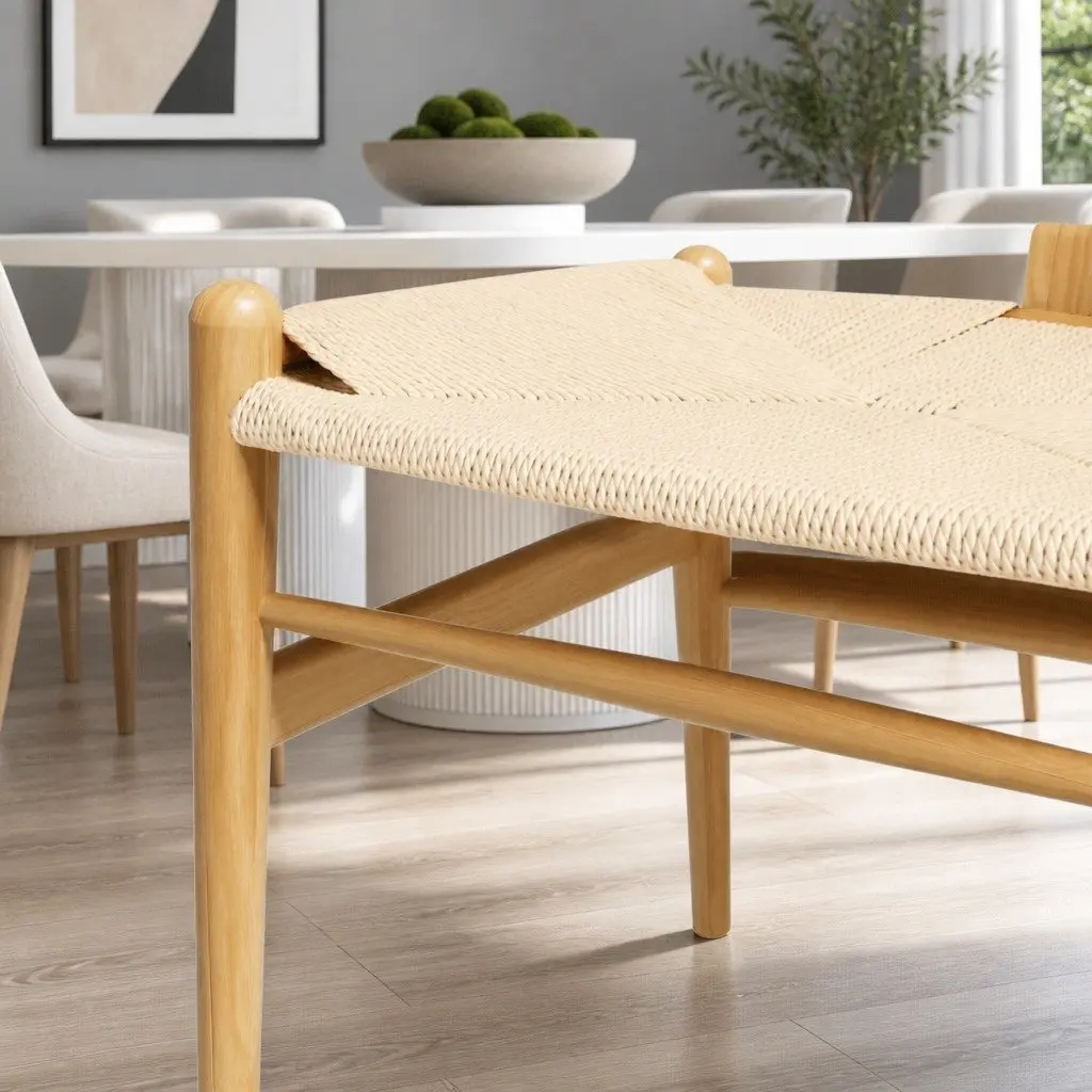 Wooden Frame Rattan Seat Dining Chair with Wishbone Back