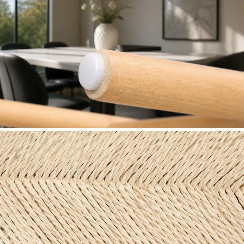 Wooden Frame Rattan Seat Dining Chair with Wishbone Back