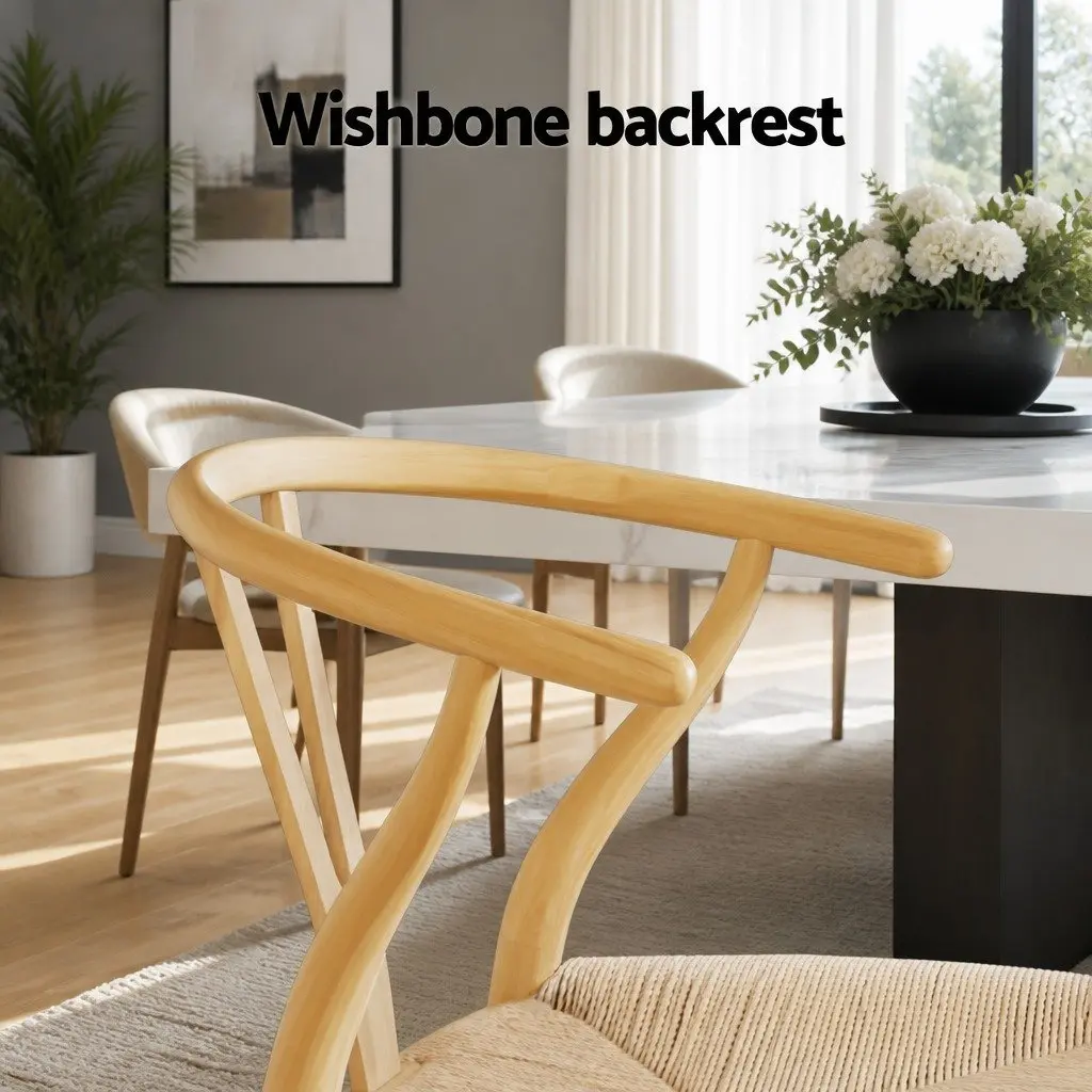 Wooden Frame Rattan Seat Dining Chair with Wishbone Back