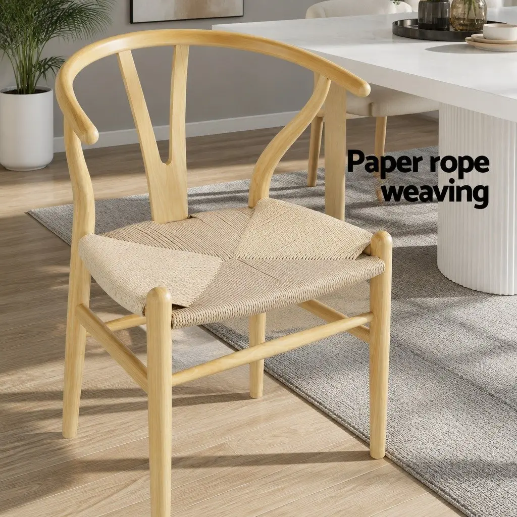 Wooden Frame Rattan Seat Dining Chair with Wishbone Back
