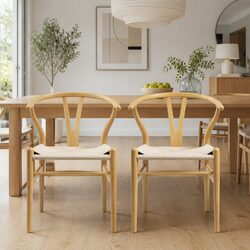 Set of 2 Wooden Frame Dining Chairs with Wishbone Back