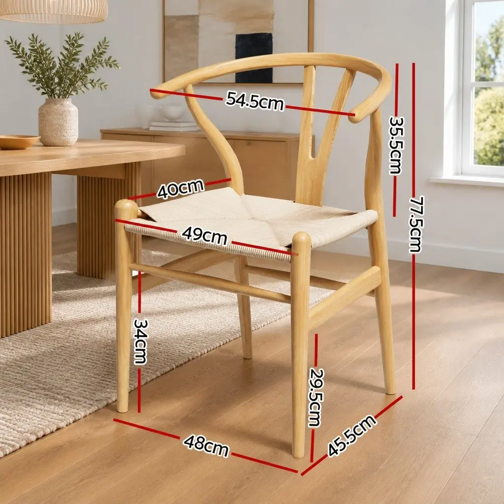 Dining Chairs Wishbone Back Oak Rubberwood 2 Piece Set