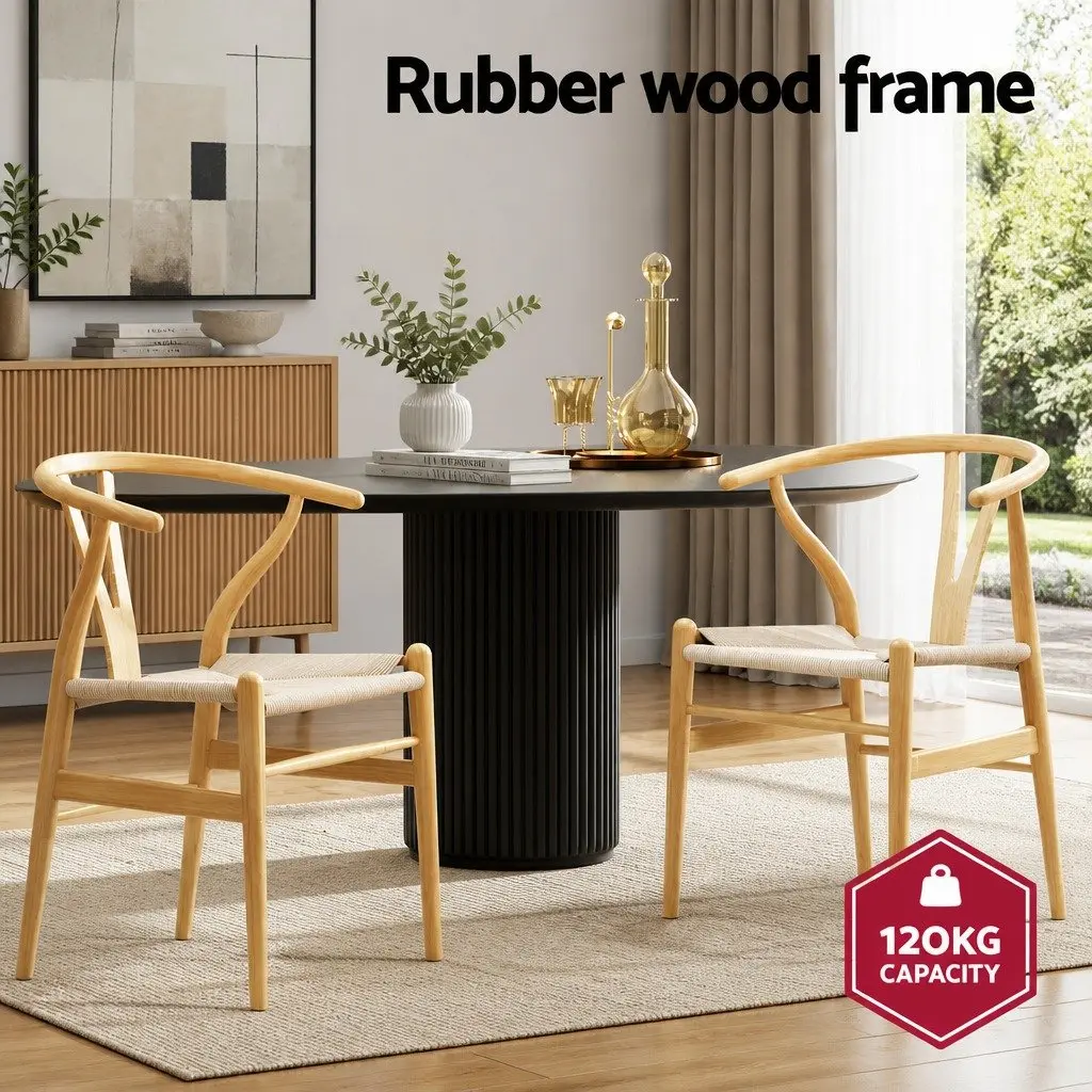 Dining Chairs Wishbone Back Oak Rubberwood 2 Piece Set