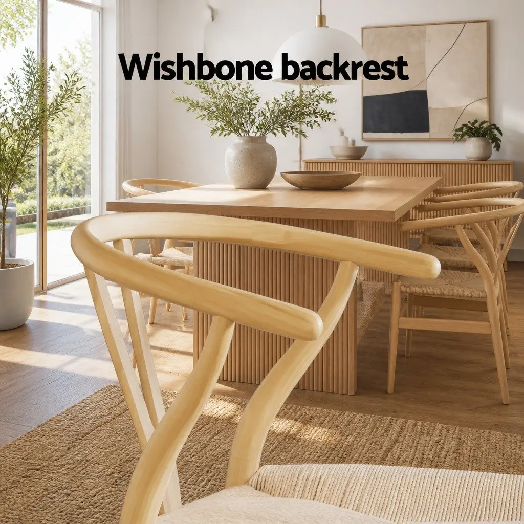 Dining Chairs Wishbone Back Oak Rubberwood 2 Piece Set