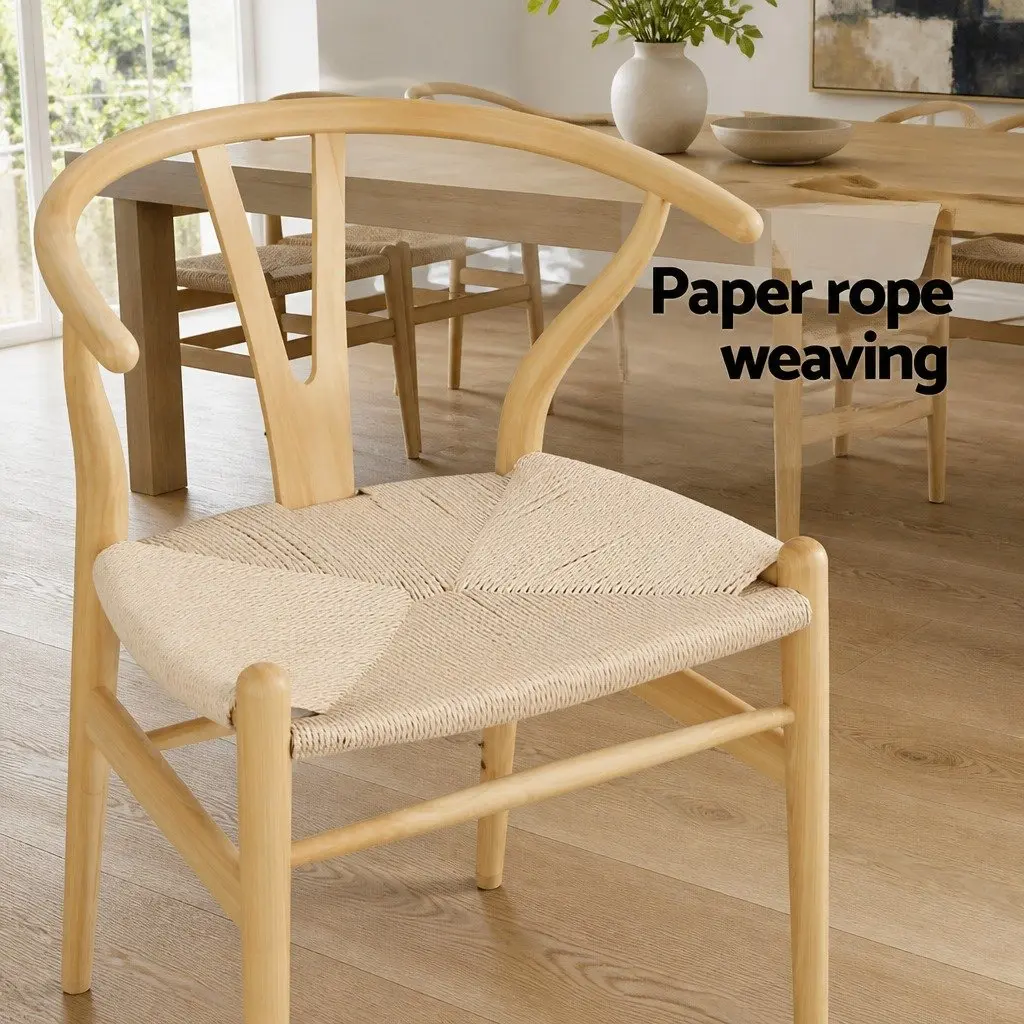 Dining Chairs Wishbone Back Oak Rubberwood 2 Piece Set