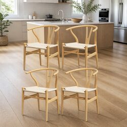 Set of 4 Natural Oak Dining Chairs with Wishbone Back