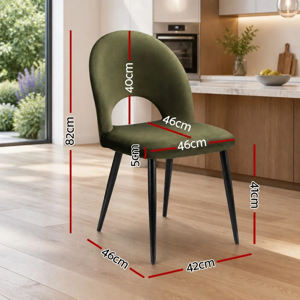 Velvet Green Padded Dining Chairs Set of 2 Plywood Frame Kitchen Furniture