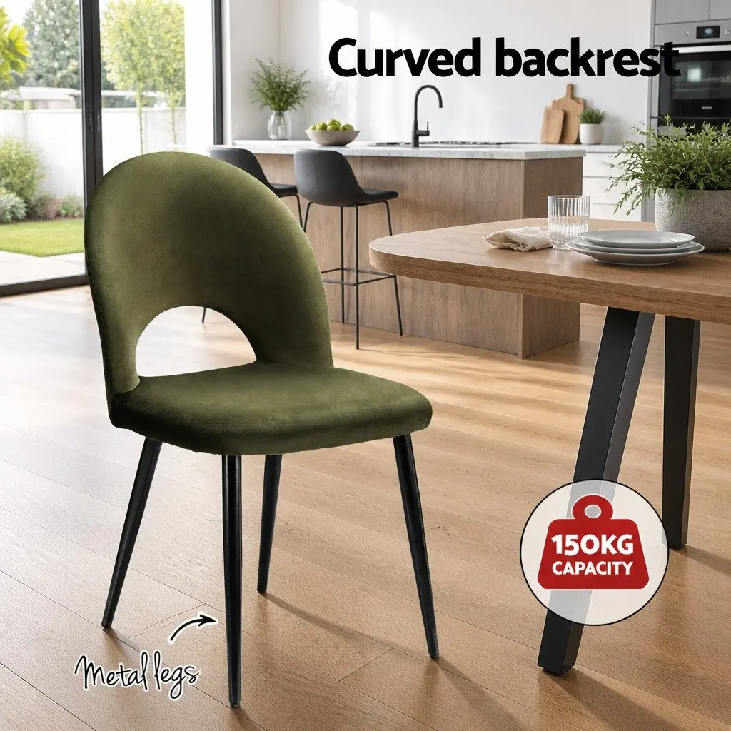 Velvet Green Padded Dining Chairs Set of 2 Plywood Frame Kitchen Furniture
