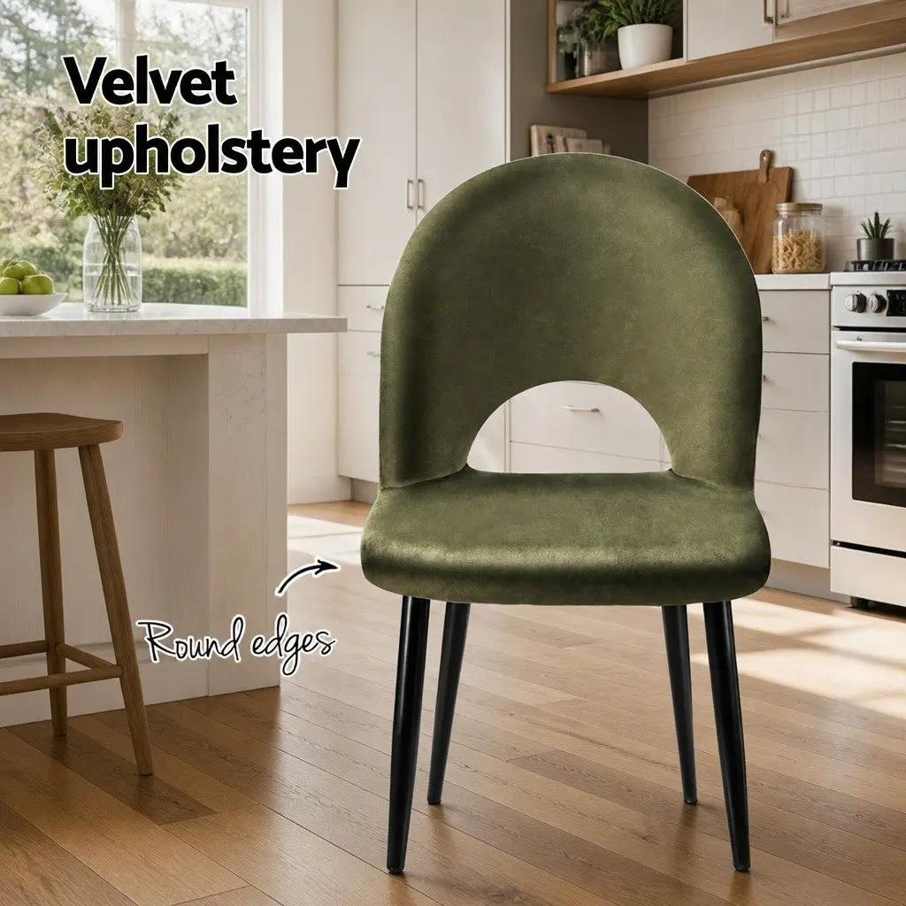 Velvet Green Padded Dining Chairs Set of 2 Plywood Frame Kitchen Furniture