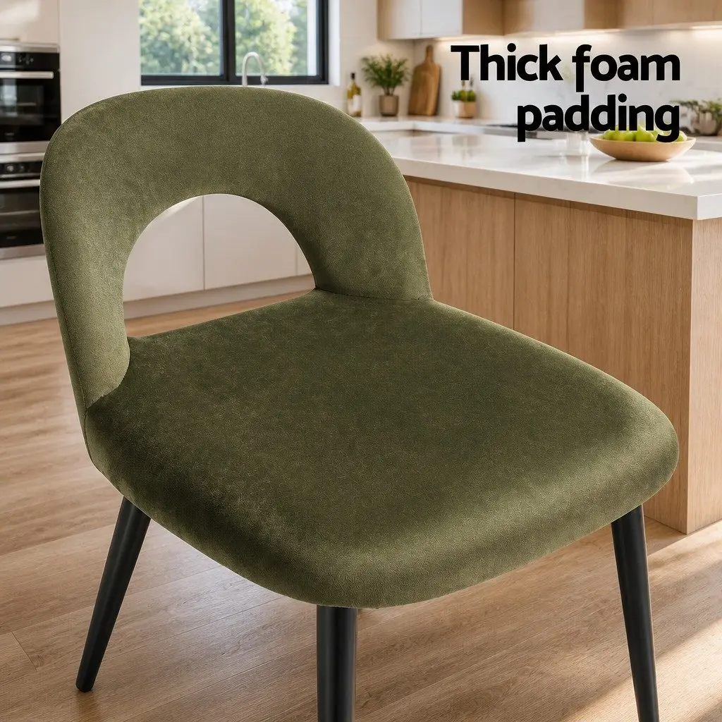 Velvet Green Padded Dining Chairs Set of 2 Plywood Frame Kitchen Furniture