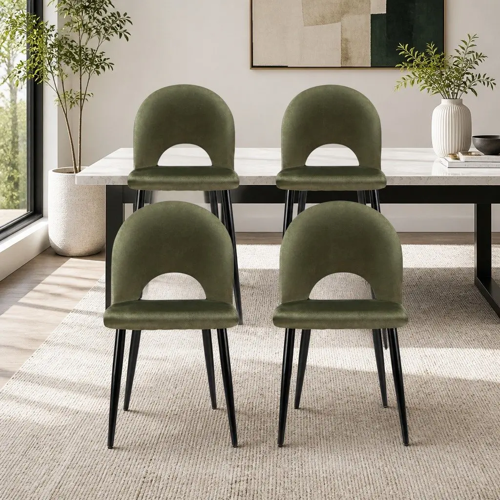 Dining Chairs Velvet Green Padded Seat 4 Piece Plywood Frame Metal Legs