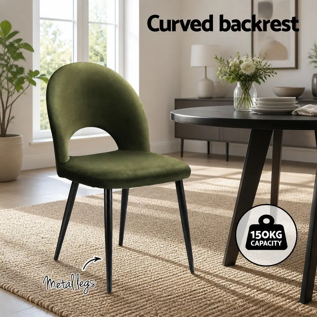 Dining Chairs Velvet Green Padded Seat 4 Piece Plywood Frame Metal Legs
