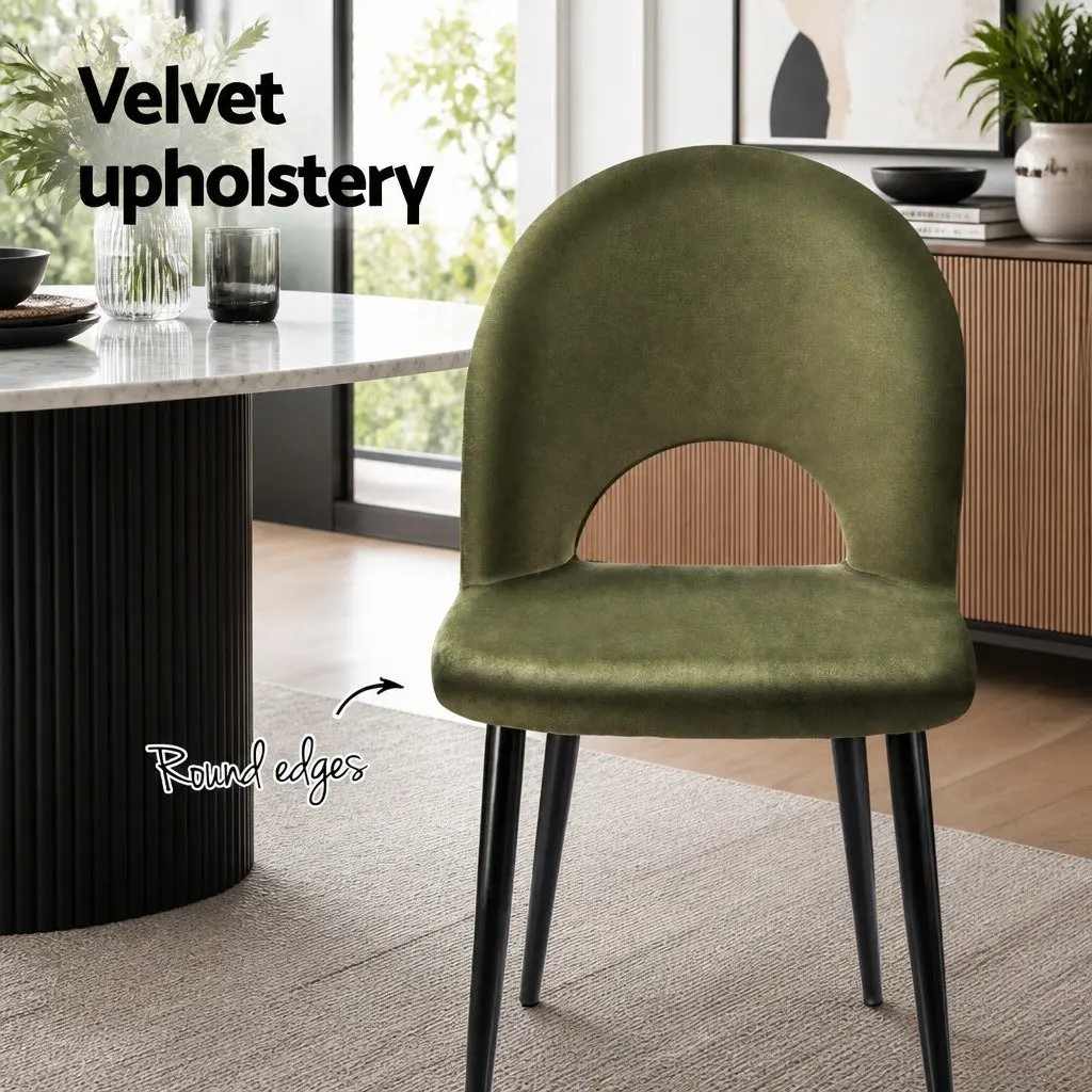 Dining Chairs Velvet Green Padded Seat 4 Piece Plywood Frame Metal Legs