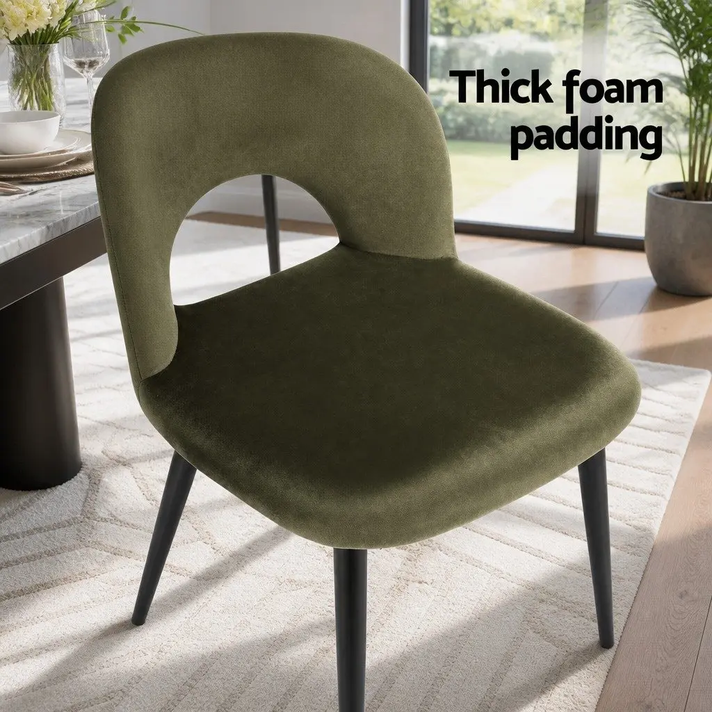 Dining Chairs Velvet Green Padded Seat 4 Piece Plywood Frame Metal Legs