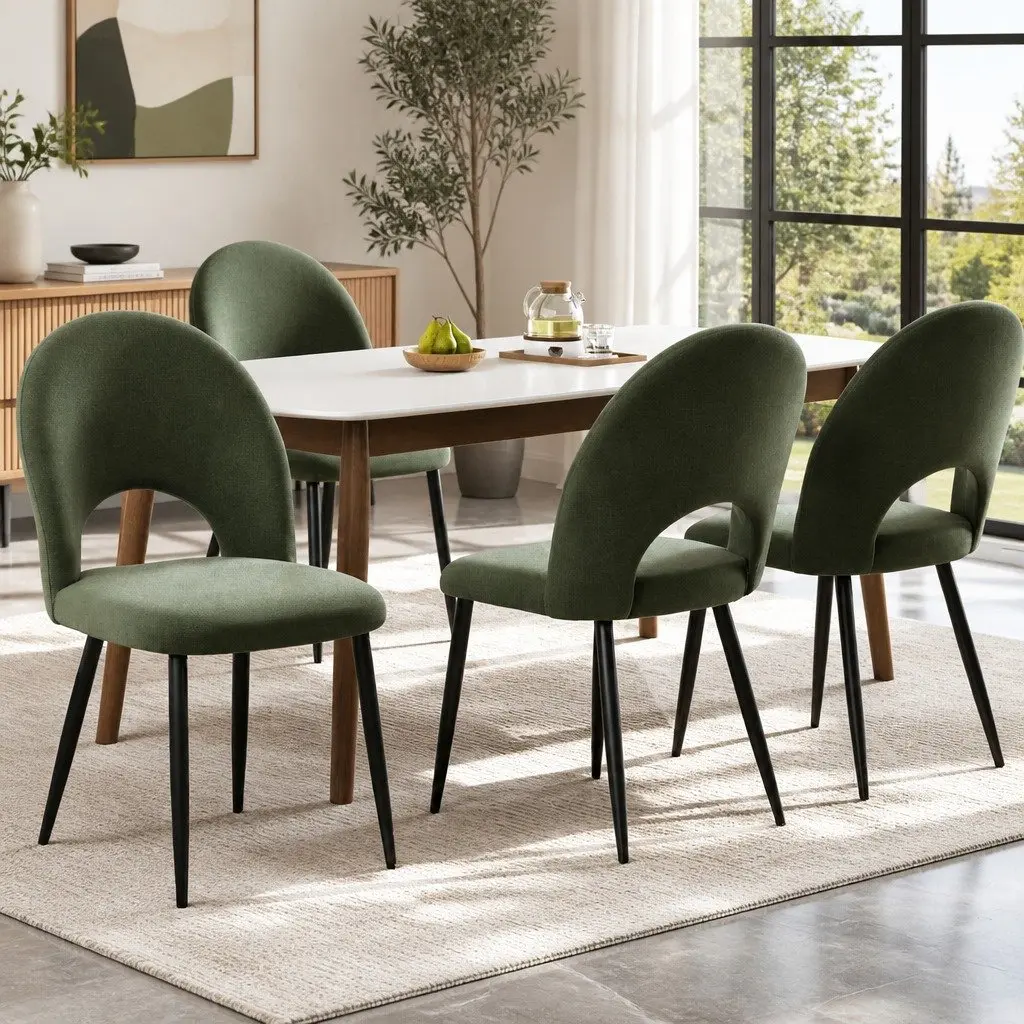 Dining Chairs Velvet Green Padded Seat 4 Piece Plywood Frame Metal Legs