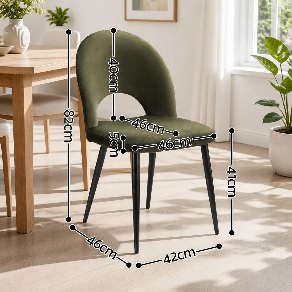 Dining Chairs Green Velvet Padded Seat 6 Piece Plywood Frame Metal Legs