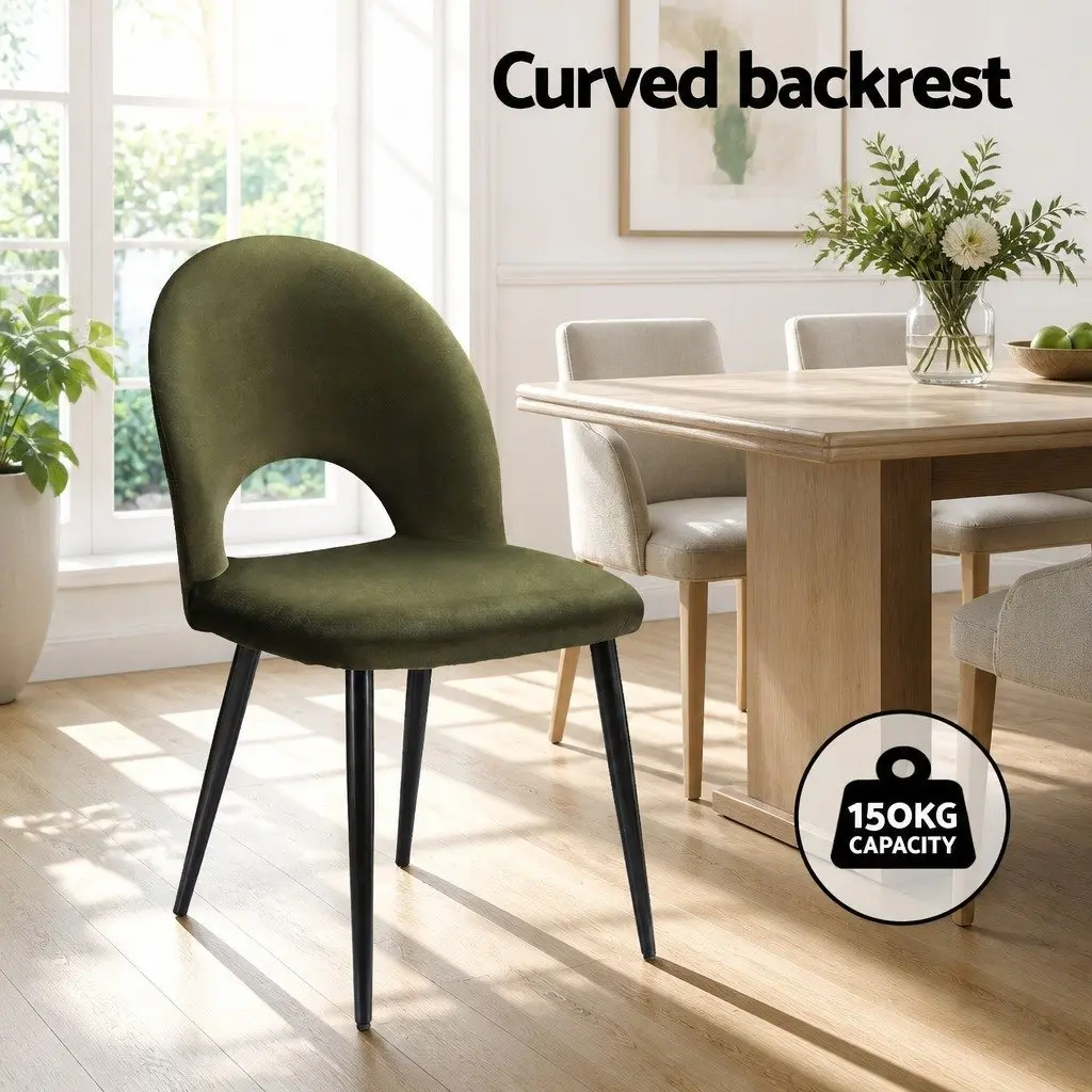Dining Chairs Green Velvet Padded Seat 6 Piece Plywood Frame Metal Legs
