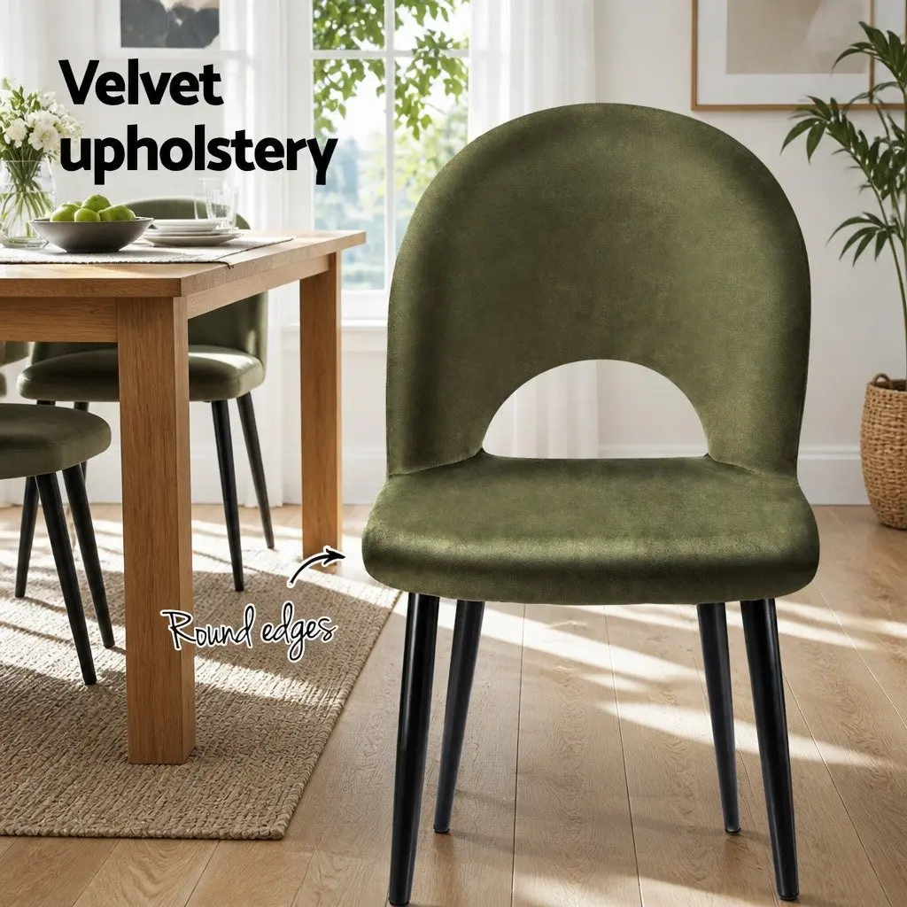 Dining Chairs Green Velvet Padded Seat 6 Piece Plywood Frame Metal Legs