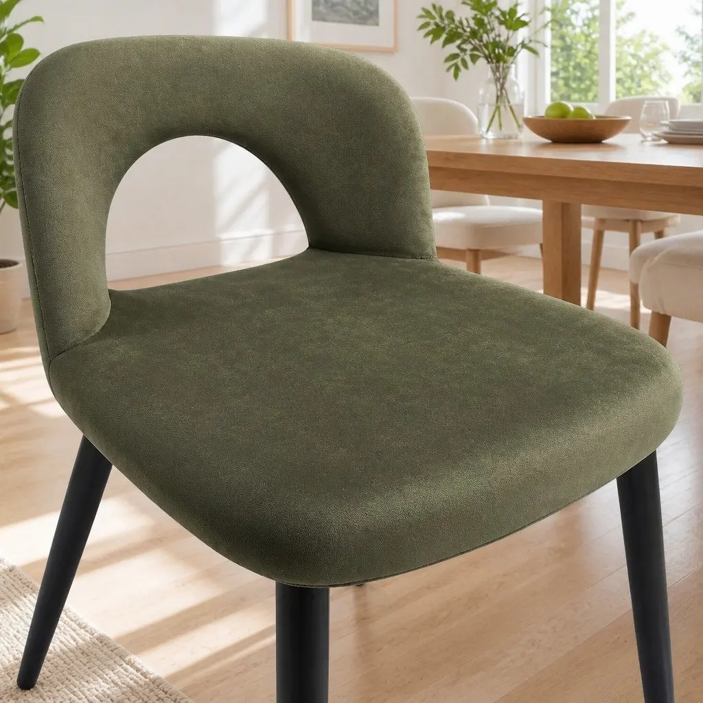 Dining Chairs Green Velvet Padded Seat 6 Piece Plywood Frame Metal Legs