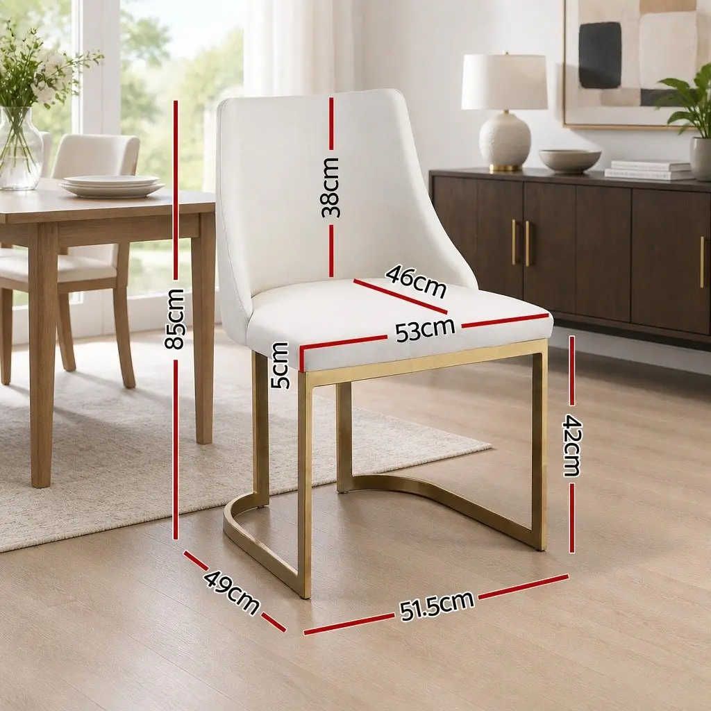 Set of 2 Beige Linen Fabric Dining Chairs