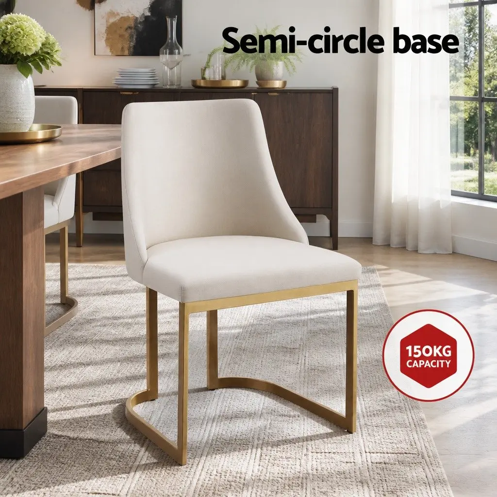 Set of 2 Beige Linen Fabric Dining Chairs