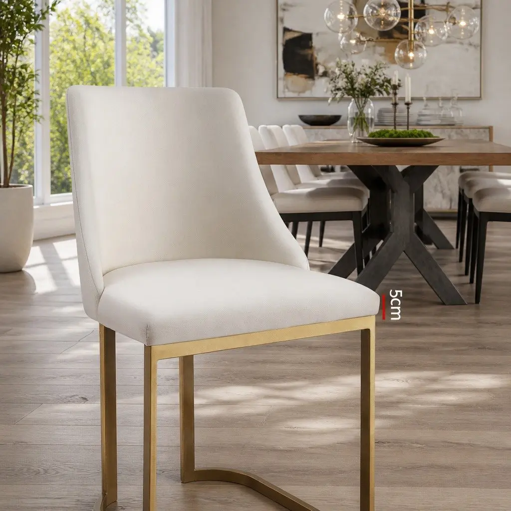 Set of 2 Beige Linen Fabric Dining Chairs