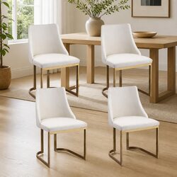 Set of 4 Comfortable Linen Fabric Dining Chairs
