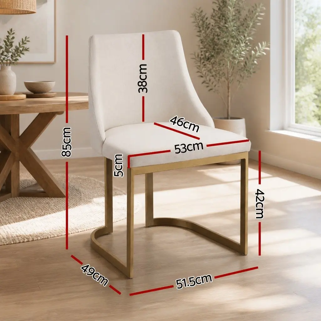 Dining Chairs Linen Fabric Padded Seat Beige 4 Piece Plywood Frame Metal Legs