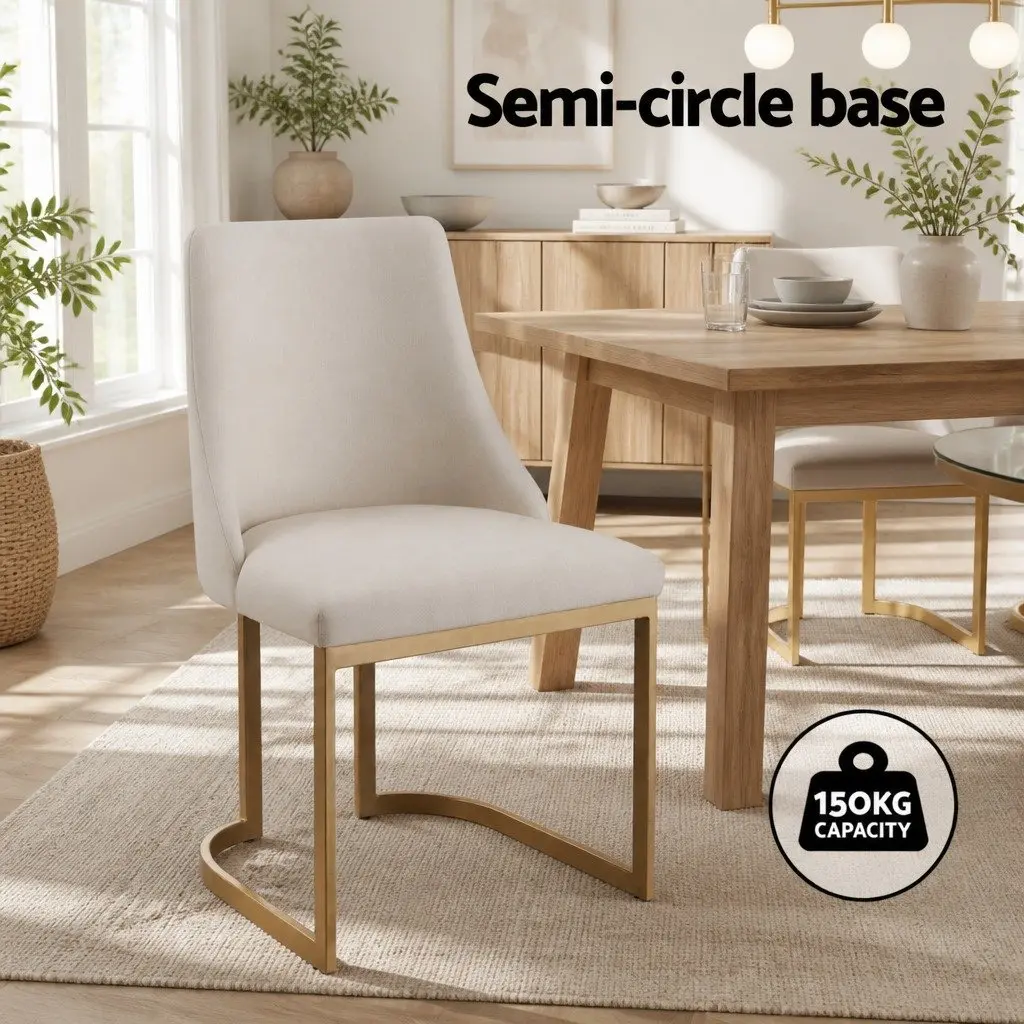 Dining Chairs Linen Fabric Padded Seat Beige 4 Piece Plywood Frame Metal Legs