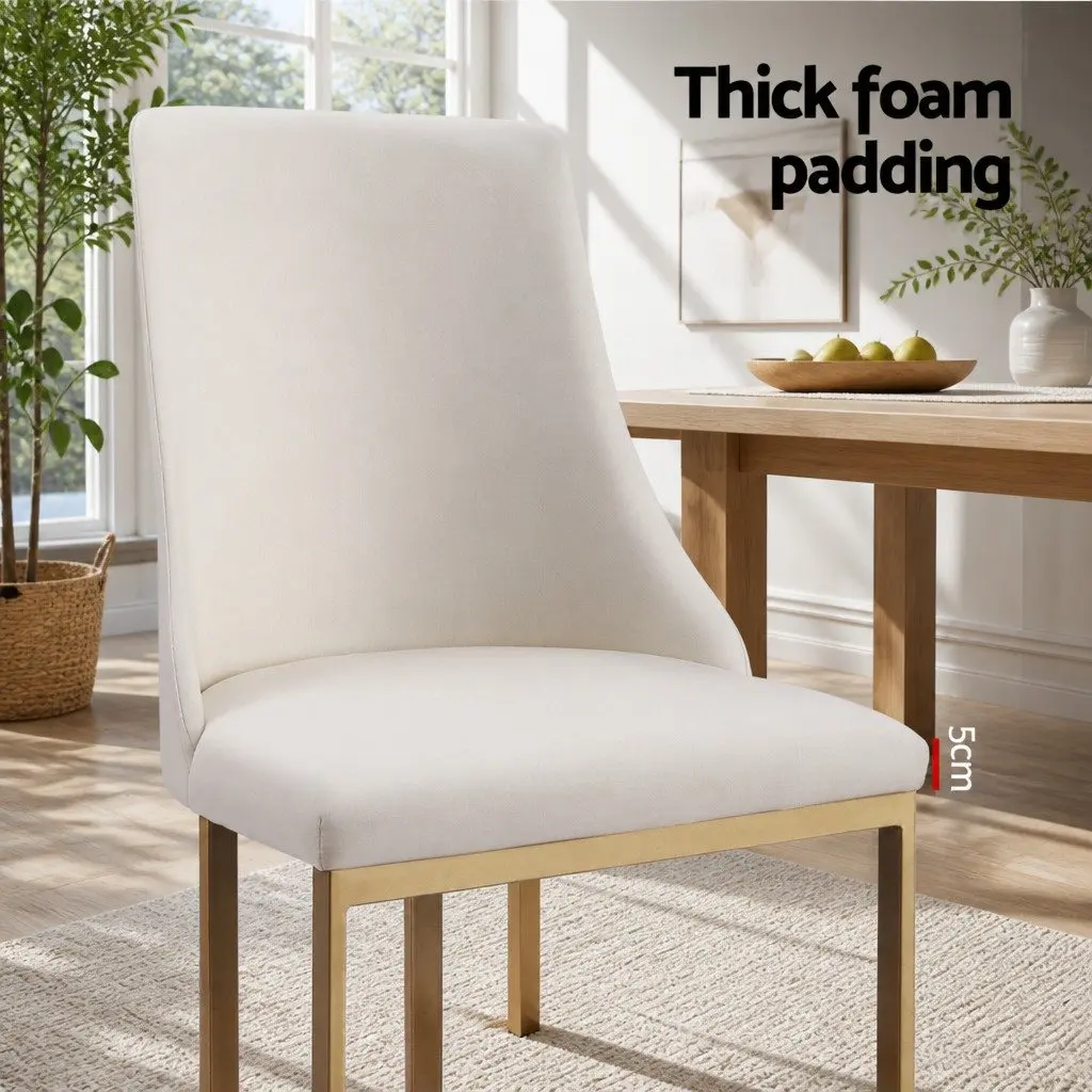 Dining Chairs Linen Fabric Padded Seat Beige 4 Piece Plywood Frame Metal Legs