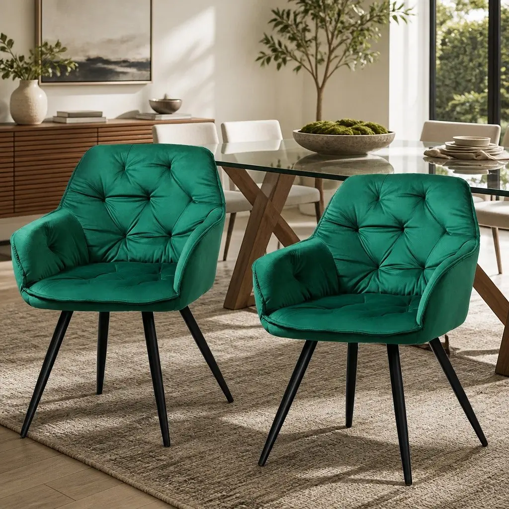 Set of 2 Velvet Tufted Armchairs in Green