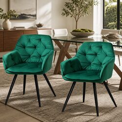 Set of 2 Velvet Tufted Armchairs in Green