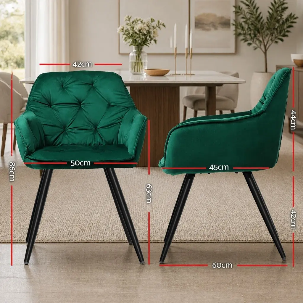 Set of 2 Velvet Tufted Armchairs in Green