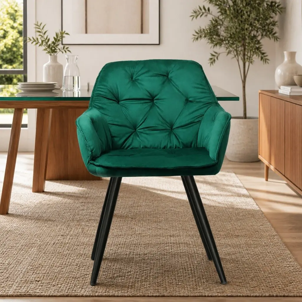 Set of 2 Velvet Tufted Armchairs in Green