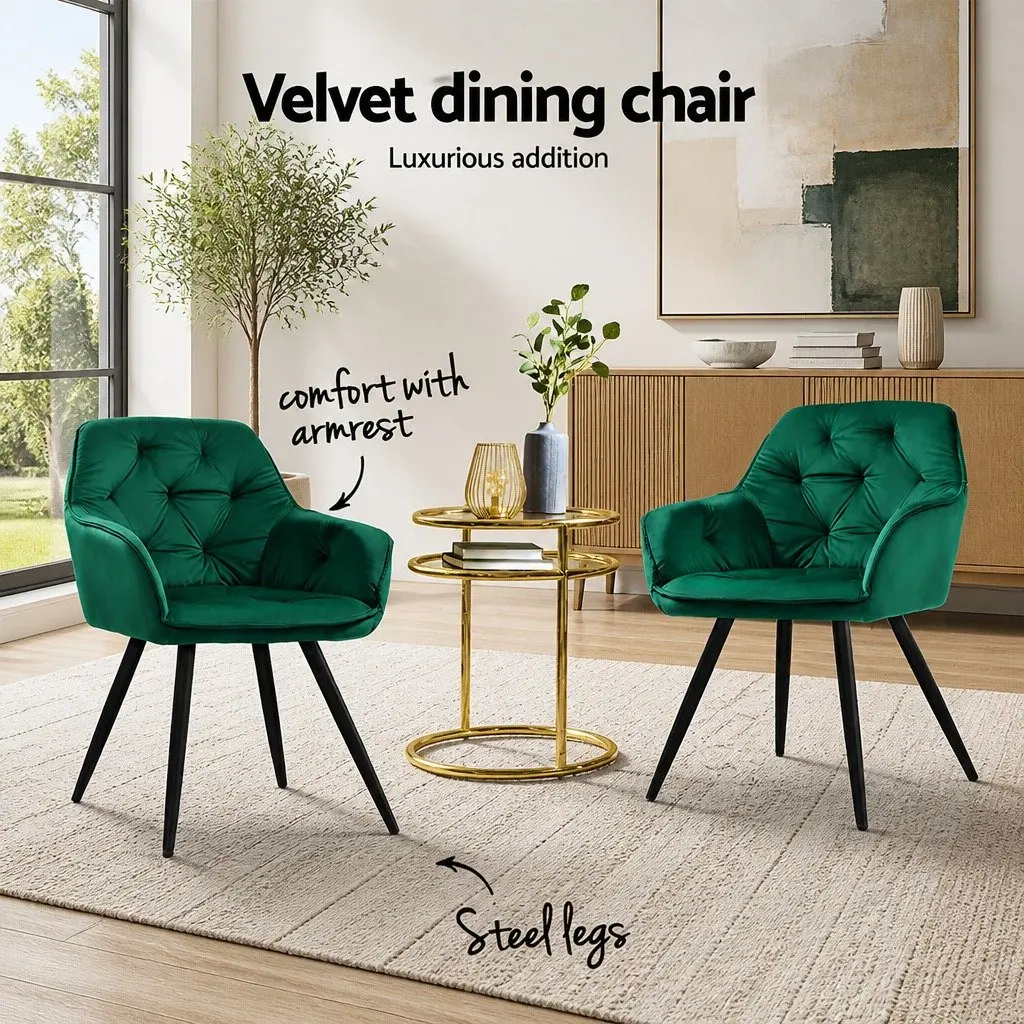 Set of 2 Velvet Tufted Armchairs in Green