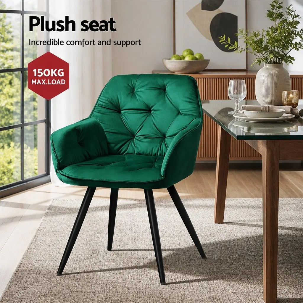 Set of 2 Velvet Tufted Armchairs in Green