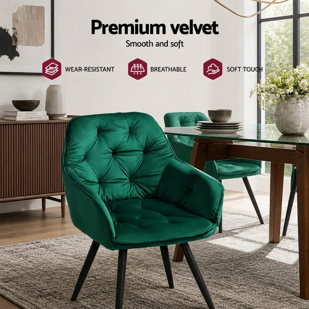 Set of 2 Velvet Tufted Armchairs in Green