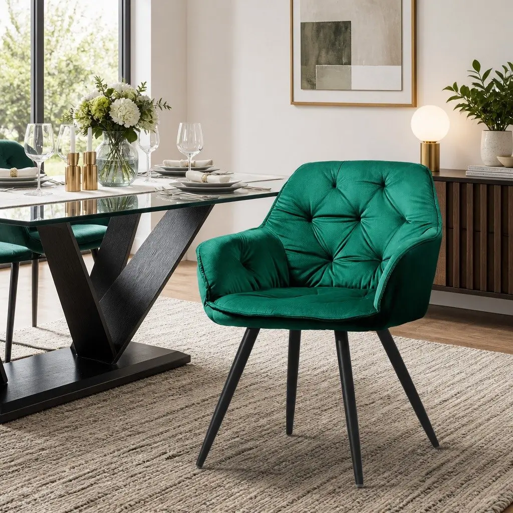 Set of 2 Velvet Tufted Armchairs in Green