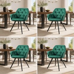 Set of 4 Green Velvet Dining Chairs with Armrests