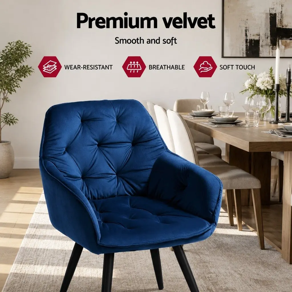 Dining Chairs Velvet Armchair Navy Blue Tufted 60cm W x 50cm D x 86cm H Soft Velvet Steel Legs